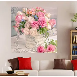 DIY Diamond Painting Full bunga mawar pink romatis 50×50 cm D822