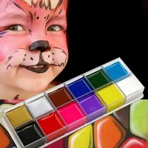12 Warna Face Painting + 2 Kuas GRATIS, Body Painting DIY Face Make UP
