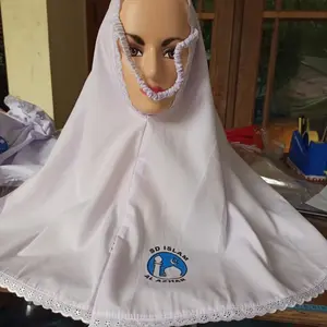 KERUDUNG PUTIH  SD AL AZHAR BAHAN KATUN RENDA 1 TALI KARET