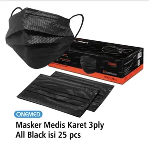 Masker Karet Medis 3ply All Black OneMed Box isi 25pcs