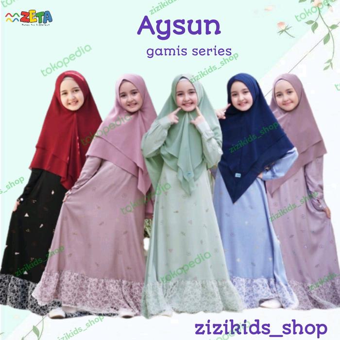 Gambar Set Gamis Anak Perempuan Muslim Rayon Brokat Aysun Series Zeta Outfit dari zizikids_NEW Kota Semarang Tokopedia