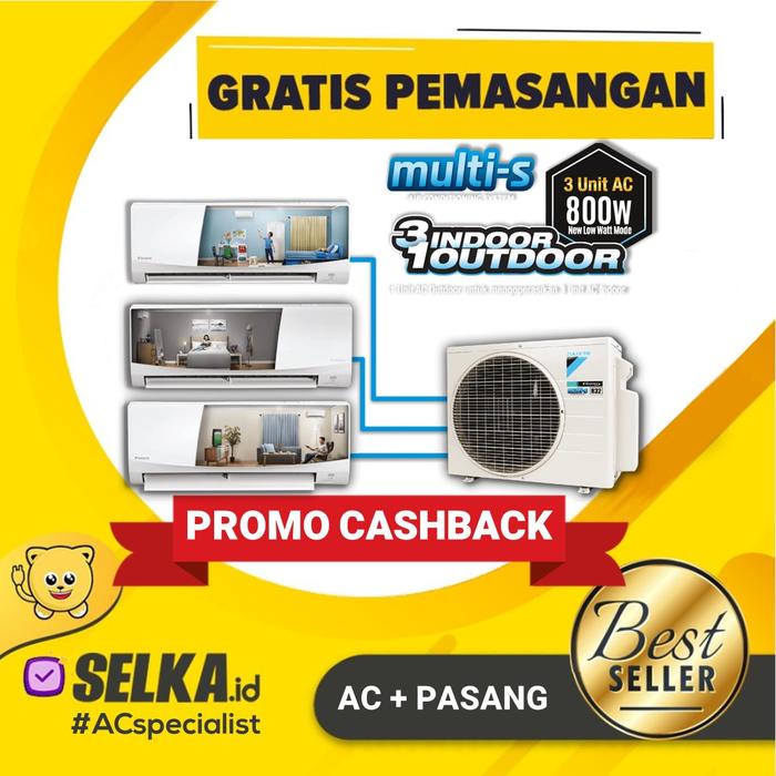 Gambar AC DAIKIN MULTI S 3/4PK + 3/4PK + 1,5PK 3 KONEKSI + PASANG (MKC50RVM4) dari Selka ID Specialist AC Kota Administrasi Jakarta Barat Tokopedia