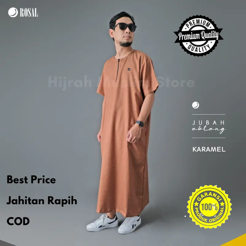 Jubah Oblong Lengan Pendek Gamis Pria by Rosal M, L, XL, 2XL Big Size