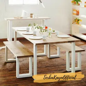 set meja makan kayu industrial minimalis