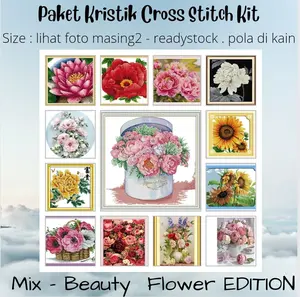 Paket Kristik Sulam DIY Cross Stitch Jahit DMC - BEAUTY FLOWER