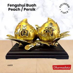Fengshui Buah Peach Persik Fiber Gold 18cm Pajangan Simbol Cinta