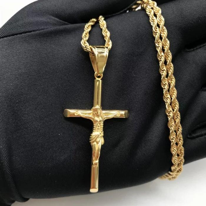 Gambar kalung salib pria wanita rantai tambang titanium dari SILVER FOX_NEW Kota Tangerang Tokopedia