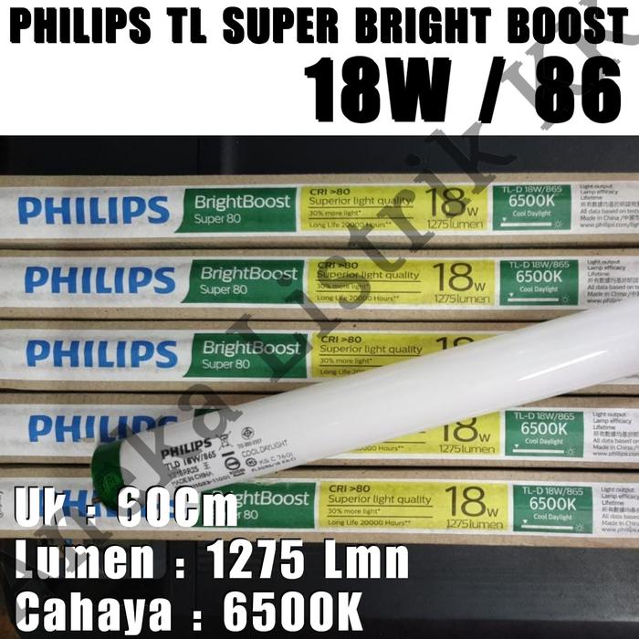 Gambar PHILIPS TL 18 86 6500K BRIGHTBOOST SUPER 80 PUTIH TLD NEON 18 W 60CM dari Aneka Listrik KK Kota Administrasi Jakarta Pusat Tokopedia