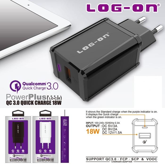 Gambar LOG-ON POWER PLUS QC 3.0 FAST CHAGER LO-C28 (MICRO) dari LOG-ON GROSIR Jakarta Pusat Tokopedia