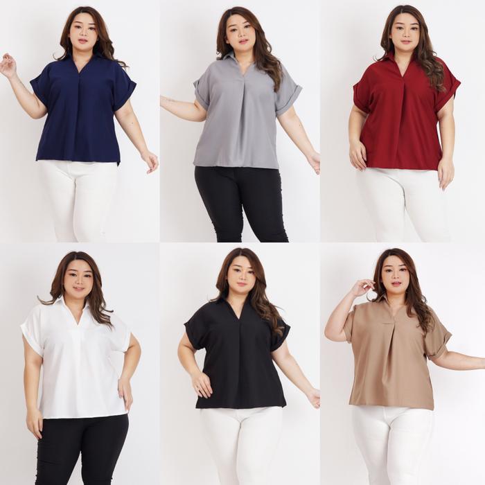 Gambar Blouse Vneck Wanita Jumbo Bigsize Polos Lengan Pendek 05 dari indopattern Kota Administrasi Jakarta Pusat Tokopedia