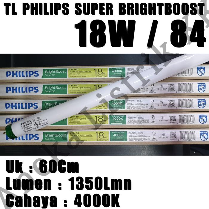 Gambar PHILIPS TL 18W 84 4000K BRIGHTBOOST SUPER 80 TLD NEON 18 W WATT 60CM dari Aneka Listrik KK Kota Administrasi Jakarta Pusat Tokopedia