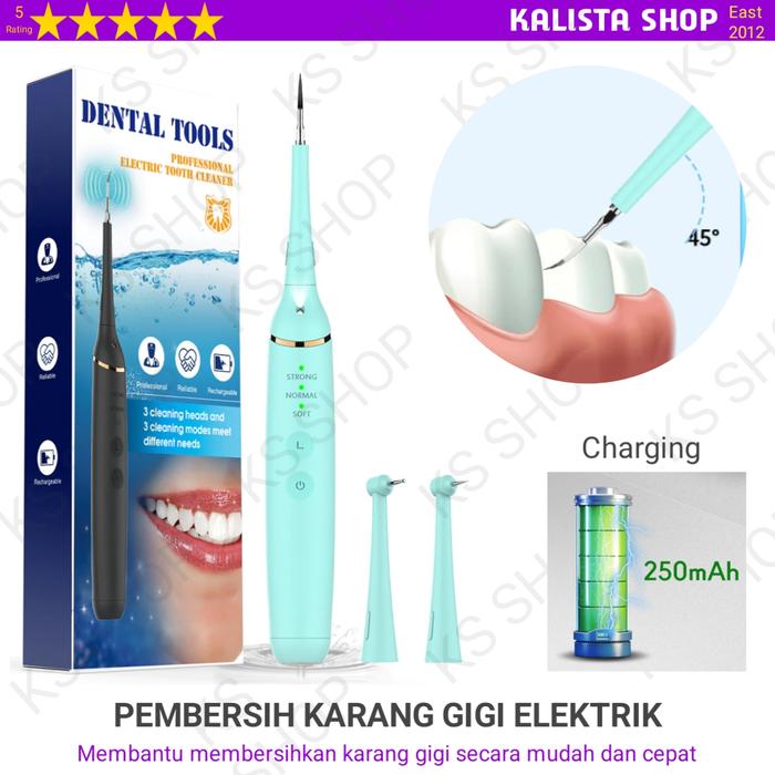 Gambar Pembersih Karang Gigi Plak Elektrik Baterai Charging 250 mAh 3 head dari KS & MayO Market Station Kota Administrasi Jakarta Barat Tokopedia