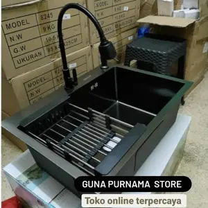 Bak cuci piring satu lubang 6045 hitam/kitchenSink black paket lengkap