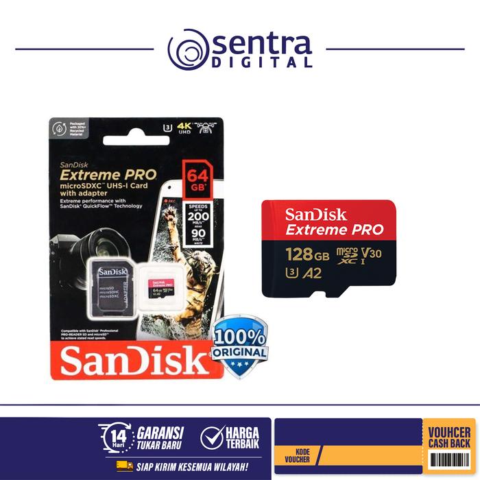 Gambar Sandisk Extreme Pro Micro SDXC 128GB UHS-I 4K 200MB/s dari Sentra Digital Kota Surabaya Tokopedia