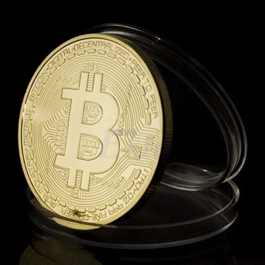 Gold Plated Bitcoin Miniatur Bitcoin Berlapis Emas Golden