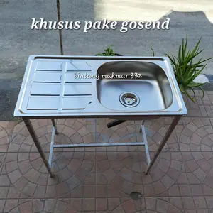 Sink Portable VolkTempat Cuci Piring Stainless Steel 75x40x14cm Kotak dengan Selang & Saringan Pembuangan Air