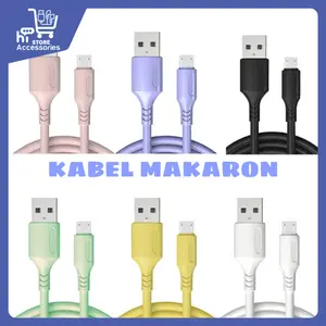 Kabel Makaron Micro Usb V8 / Type C | Cable Charger Handphone Kbl Casan Macaron Warna Warni Lengkap