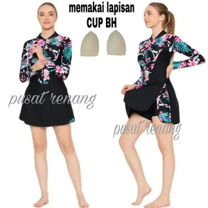 BAJU RENANG WANITA BAJU RENANG LAPIS CUP BH BAJU RENANG ROK TANGAN PJG