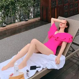 KARA PINK FUCHSIA handy swimsuit one piece woman premium / korean swimwear / beachwear bali / baju renang wanita jumbo / swimsuit big size plus size / simple swimsuit / baju surfing / baju pantai bali / sexy swimsuit / ruffle swimsuit / bodysuit wanita