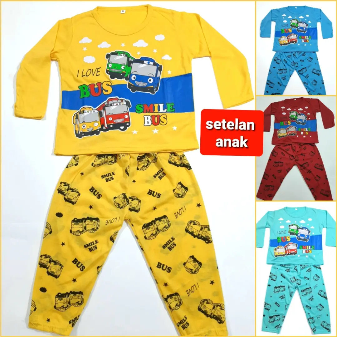 setelan anak laki laki kaos celana lengan panjang PP BUS