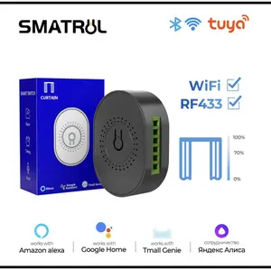 MORE  Remote Tirai Jendela Tuya Mini Smart Life WiFi RF433 Blind Curtain Switch Module Electric Roller Shutter Rolling Motor Window Smart Home | 2.022.0160 | TMWC02-B1