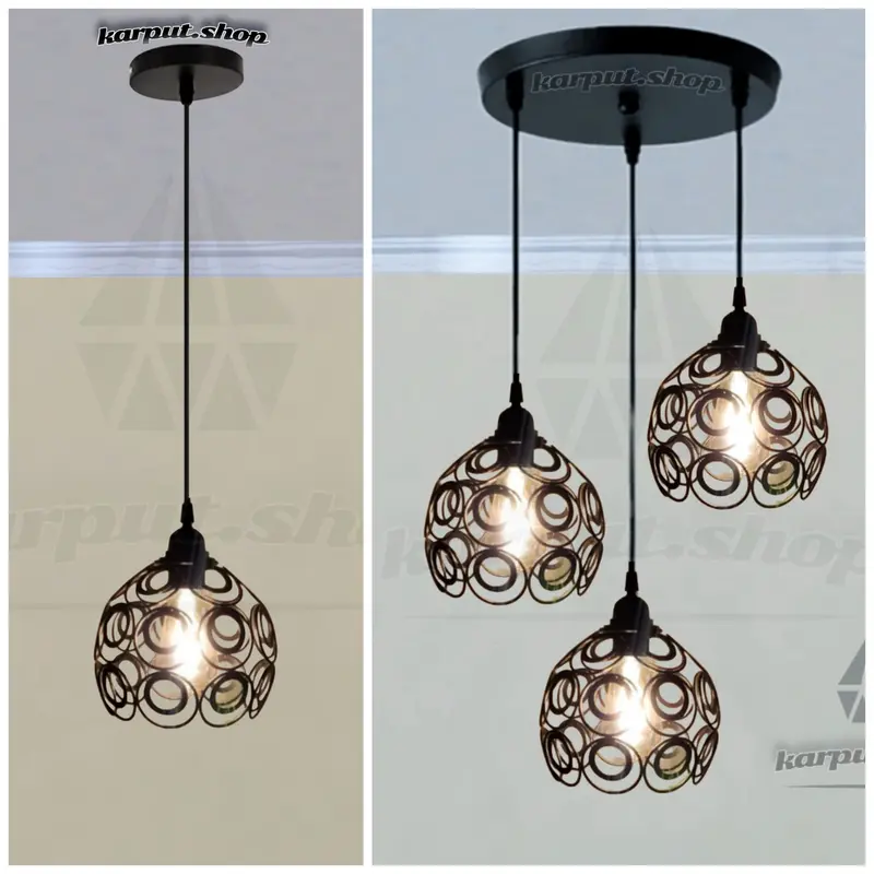 lampu gantung hias 3in1 Set Minimalis  Hitam Bohlam Bulat 0
