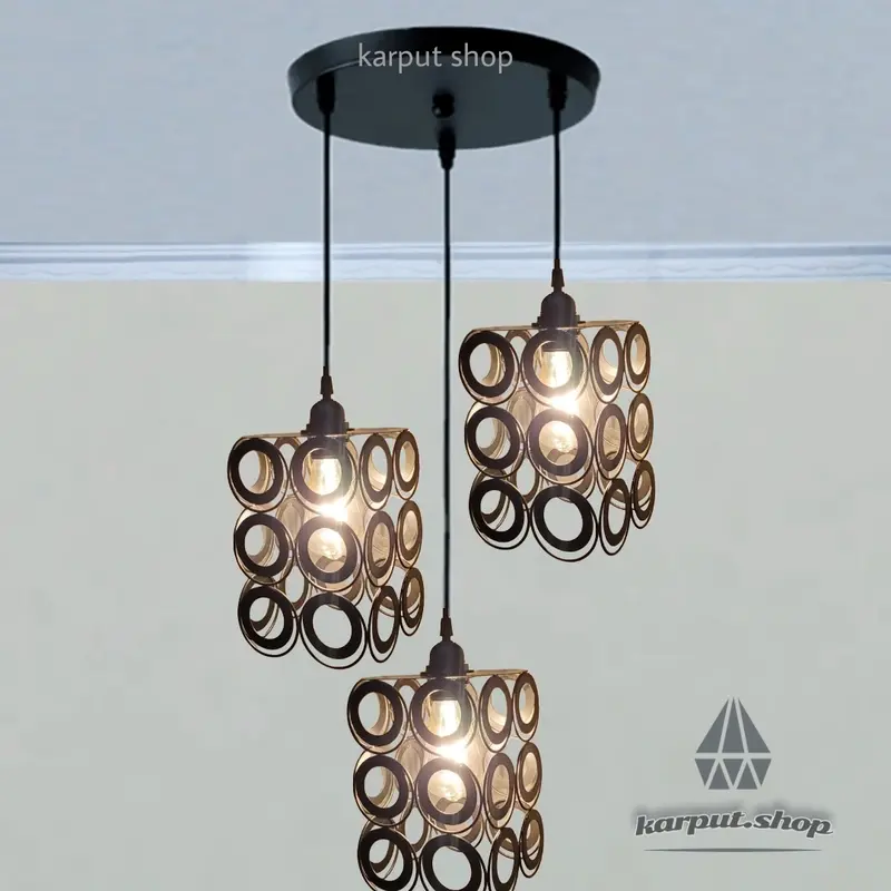 lampu gantung hias 3in1 Set Minimalis  Hitam Bohlam Bulat 1