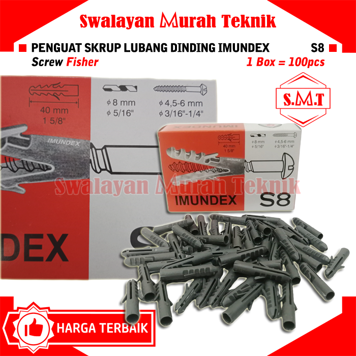 Angkur Box Jual IMUNDEX S8 Angkur Plastik Penguat Skrup Lubang Tembok Box/100pcs ...