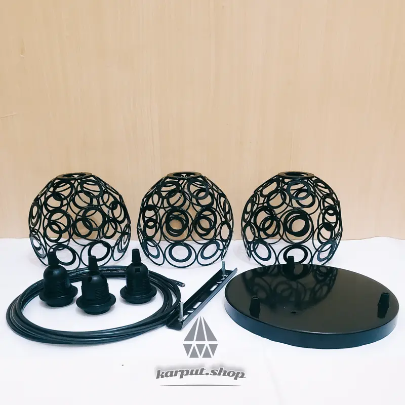 lampu gantung hias 3in1 Set Minimalis  Hitam Bohlam Bulat 2