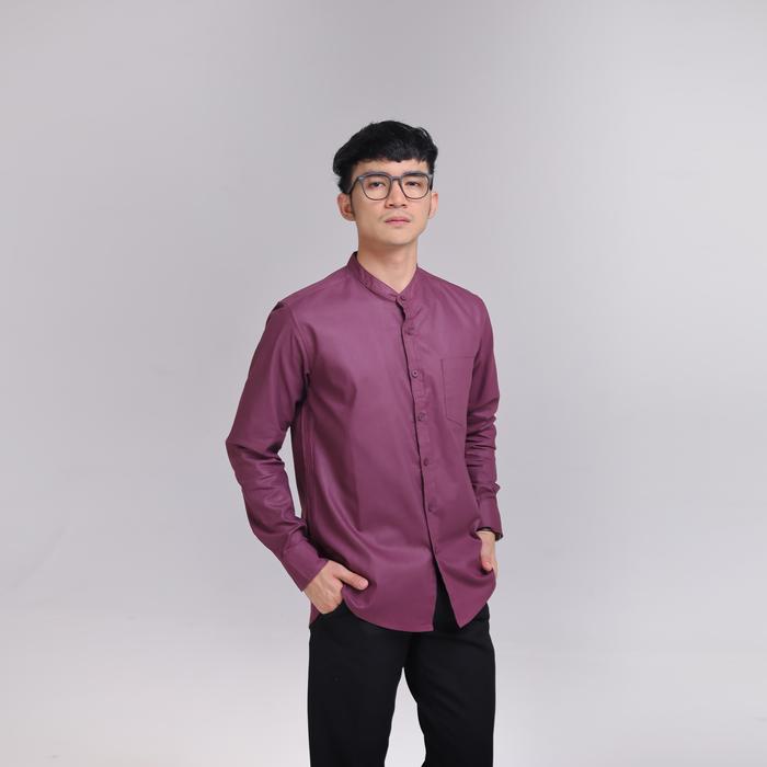 Gambar iNeat Plain Collarless Shirt Plum - Kemeja Polos Linen Pria - S dari iNeat Kota Administrasi Jakarta Timur Tokopedia