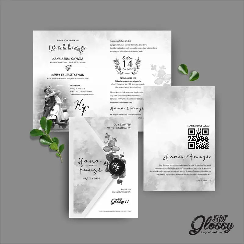(50 pcs) UNDANGAN GLOSSY BW MENGKILAP - UNDANGAN NIKAH AESTHETIC - GLOSSY BW 11 2