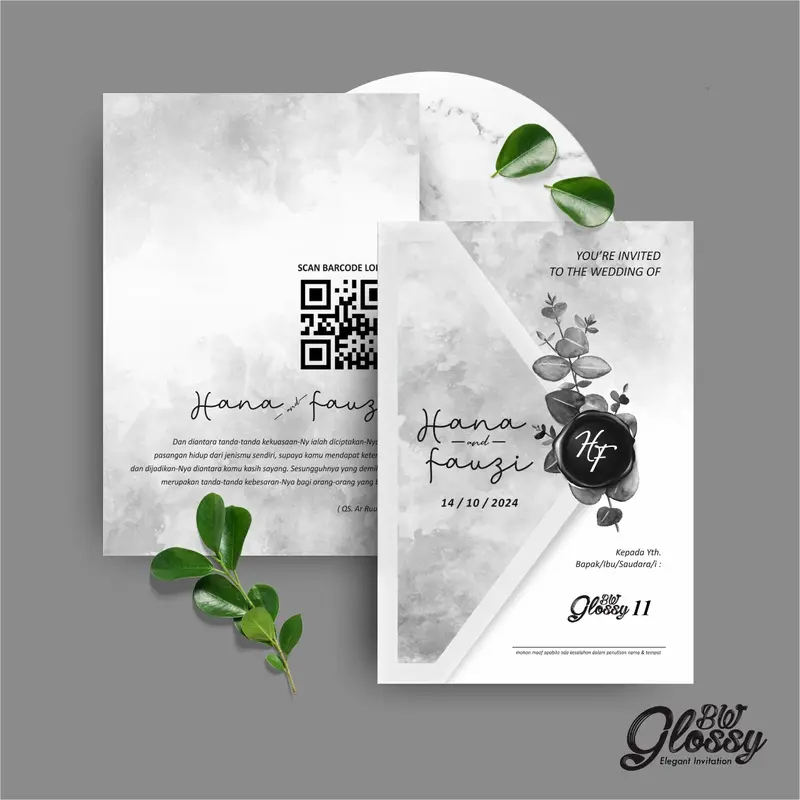 (50 pcs) UNDANGAN GLOSSY BW MENGKILAP - UNDANGAN NIKAH AESTHETIC - GLOSSY BW 11 0