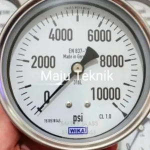 WIKA D4" 0-12000 psi, drat 1/2" NPT Kuningan Lower Back (adapter 1/4")