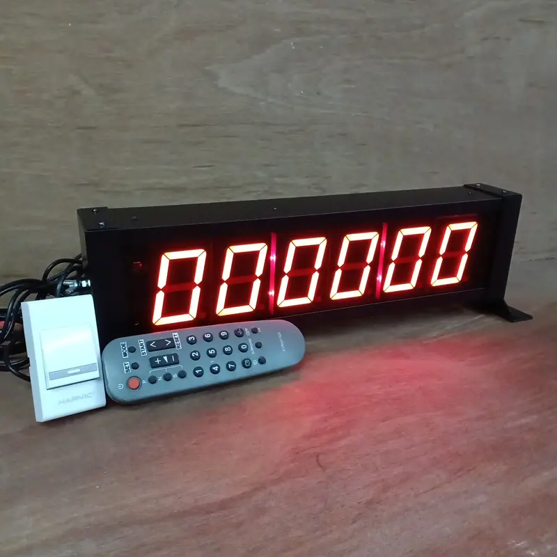 Jam Digital, Stop Watch, Down Timer 2.3 inch 6 digit Merah + Tombol 0
