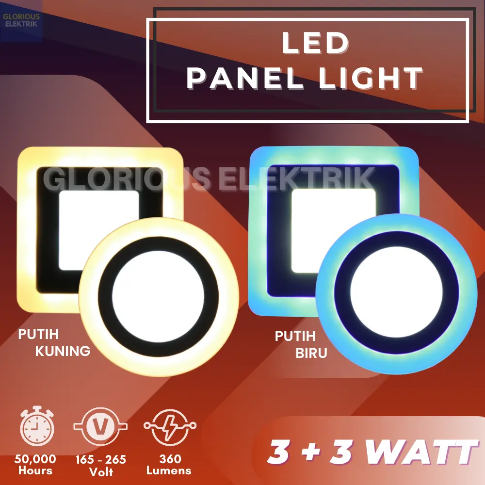 Lampu Downlight Panel LED Inbow Bulat Kotak 2 Warna 3 + 3 Watt