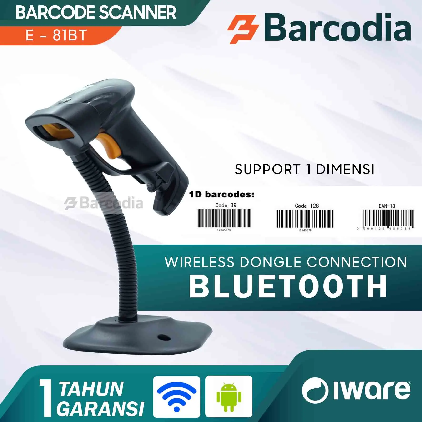IWARE E-81BT 1D WIRELESS LASER BARCODE SCANNER BLUETOOTH+2.4G