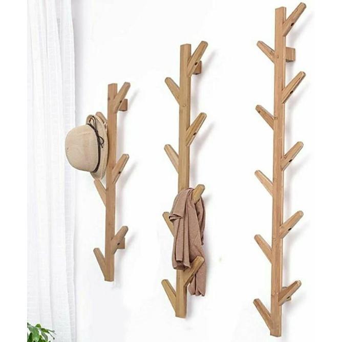 Product Introduction of Gantungan Baju Dinding Kayu Jati Tahan Lama dengan Pengait - Tinggi 100 cm, Warna Vernis - Putih, Paku 9