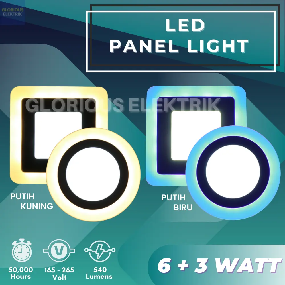 Lampu Downlight Panel LED Inbow Bulat Kotak 2 Warna 6 + 3 Watt