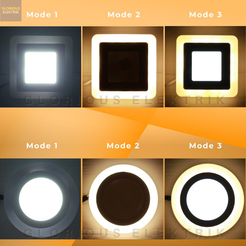 Lampu Downlight Panel LED Inbow Bulat Kotak 2 Warna 12 + 4 Watt 4