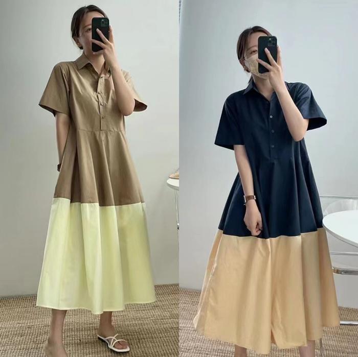 Gambar Dress Wanita Katun Korean Style ICONZ Import Two Tone (3396/00465) dari ICONZ Clothing Kota Administrasi Jakarta Utara Tokopedia