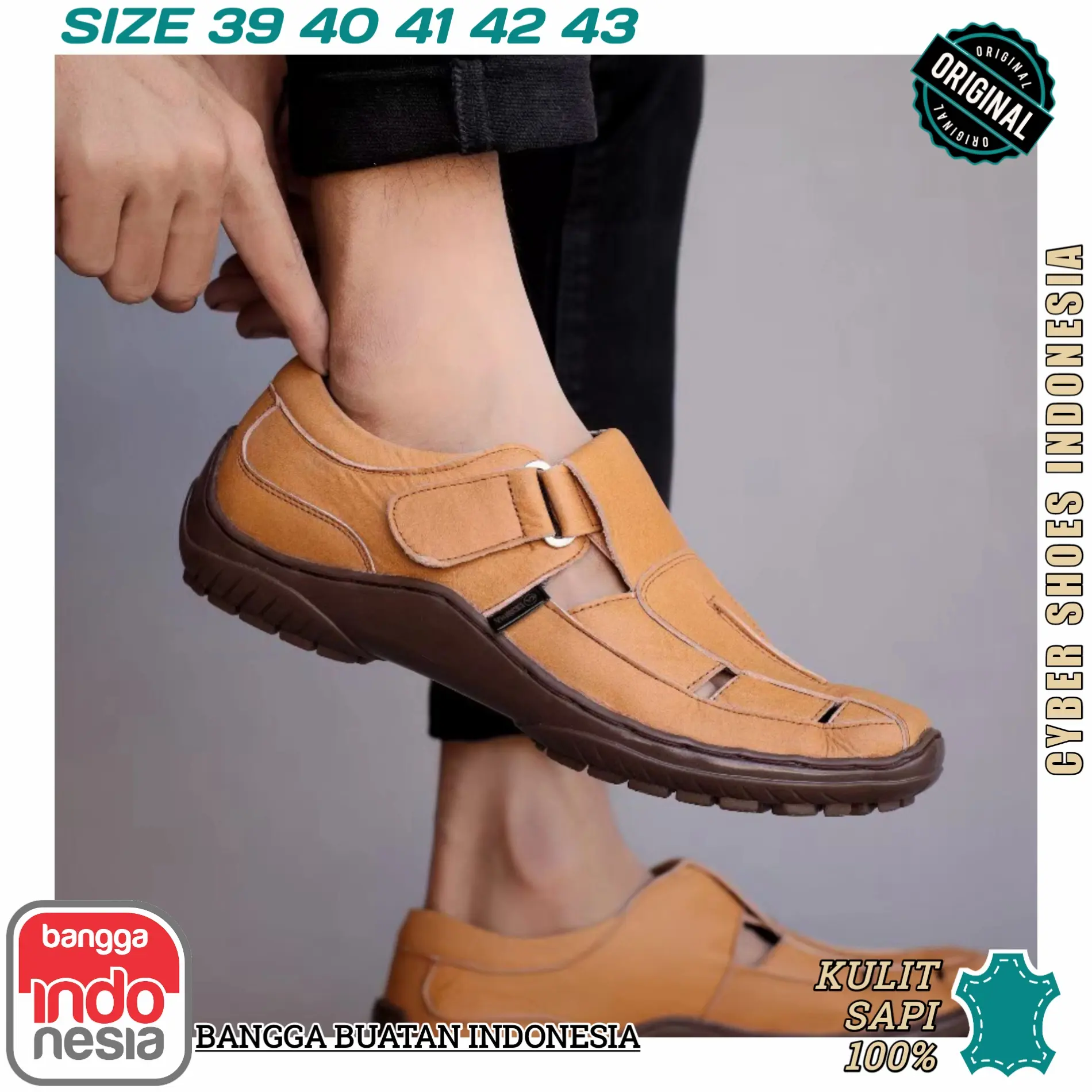 Sepatu Sandal Pria Slop Kulit Asli Coklat Muda Pesta Santai | DRAGGEN