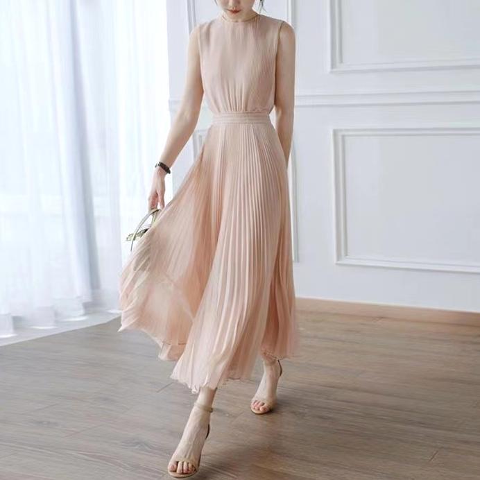 Gambar Midi Long Dress Peach Pink Soft Plisket Flowy Elegant Import VCN - S dari SNB Catwalk Kab. Tangerang Tokopedia