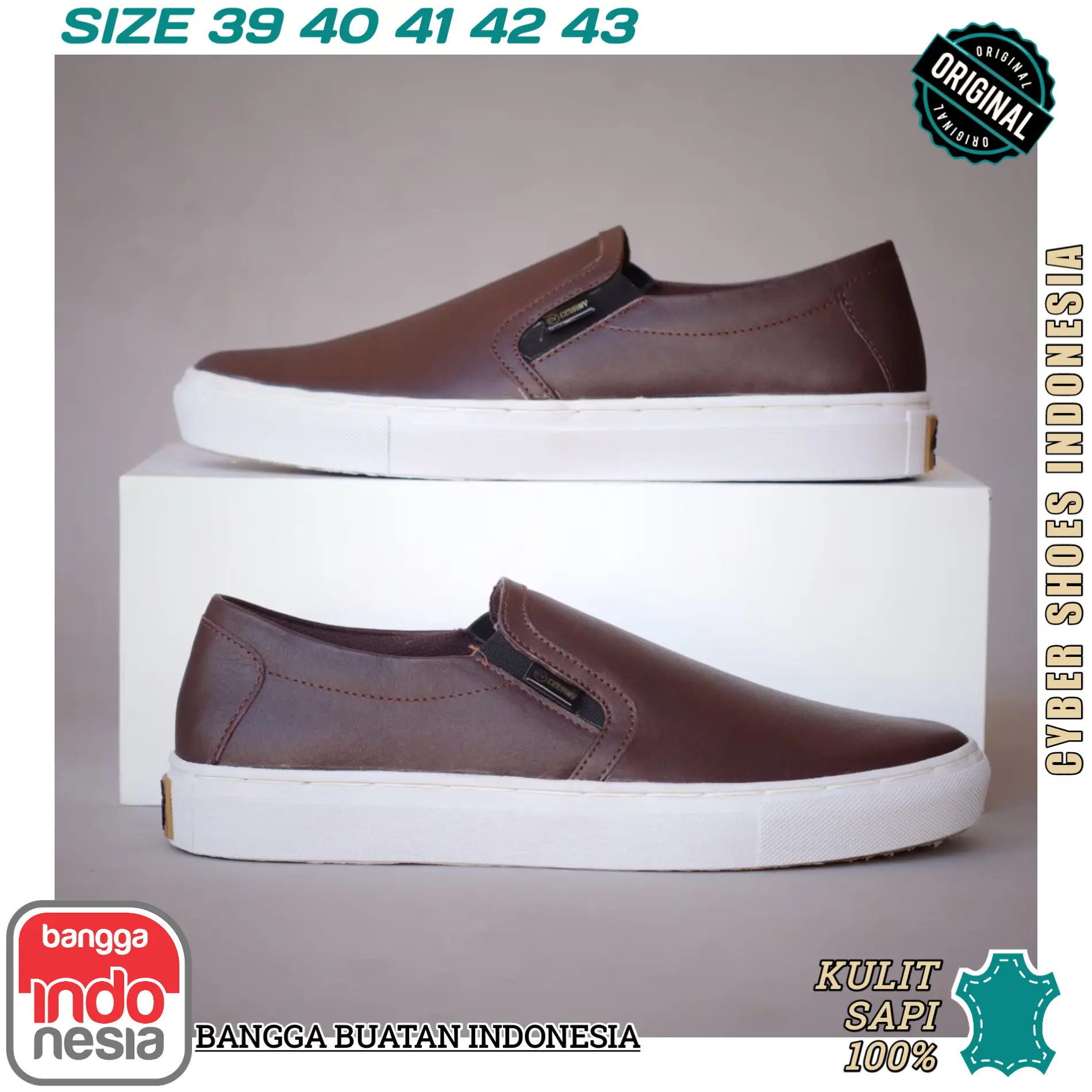 Sepatu Casual Kulit Sneakers Slip On Pria M0121 URBAN BROWN