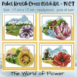 Paket Kristik Sulam DIY Cross Stitch Jahit DMC - WORLD FLOWER