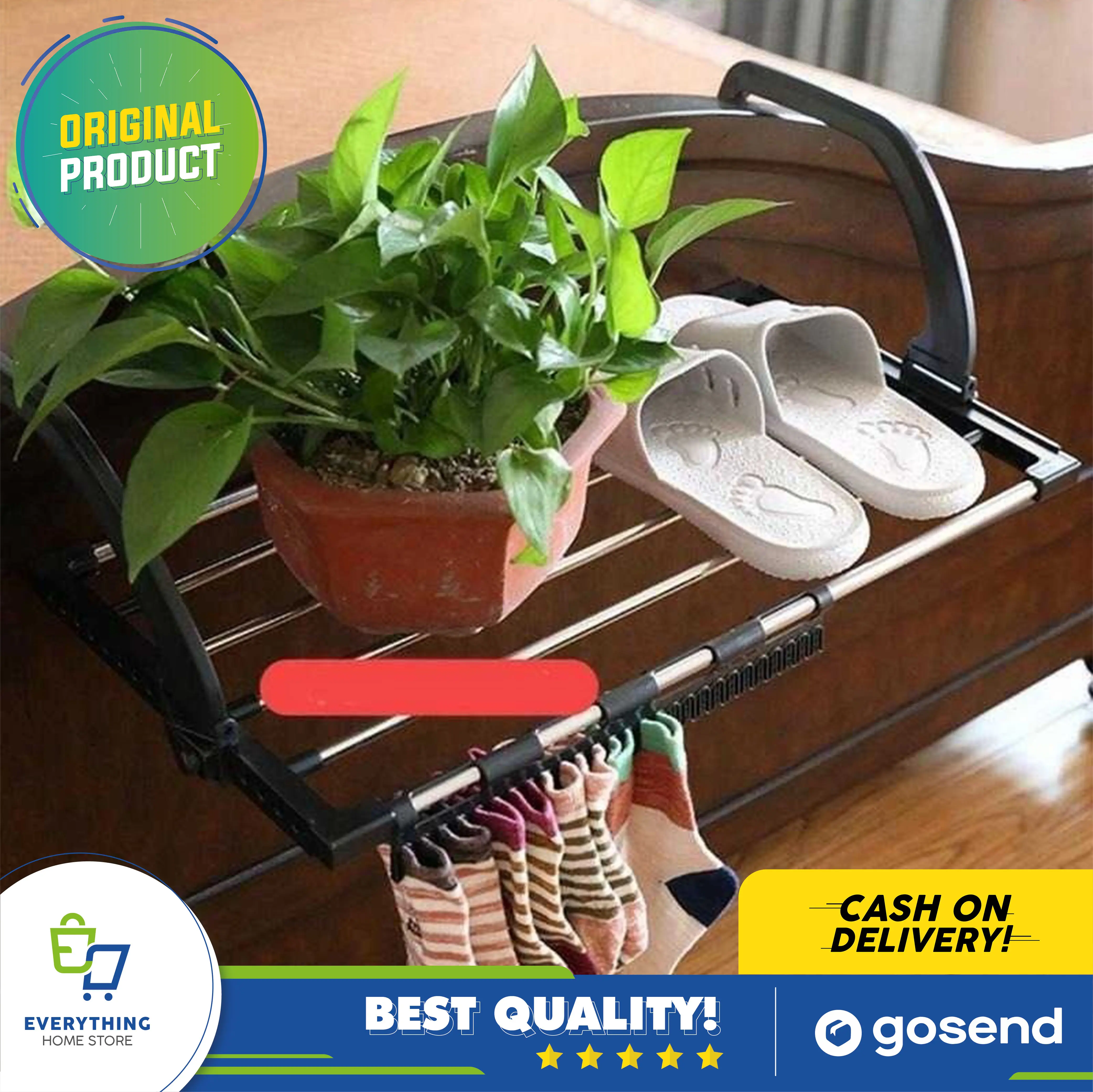 Rak Hanger Gantungan Baju Jemuran Pakaian Handuk Balkon Portable EHS