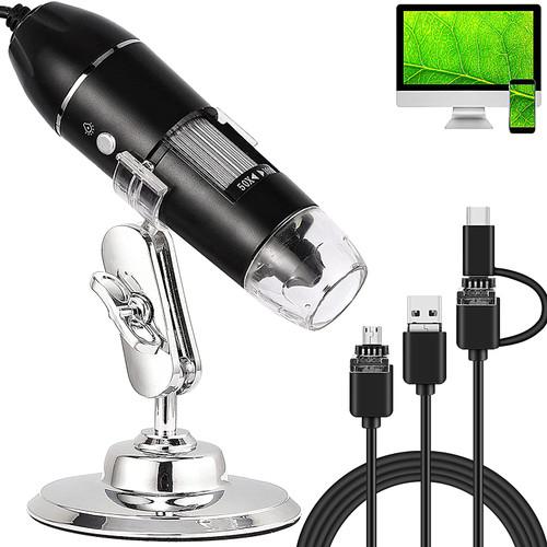 Produktbild von USB Digital-Mikroskop 3-in-1 (USB-C/Micro-USB) – 1600x Vergrößerung, 8 LEDs, 1080p, Für Industrie, SMD & Lötarbeiten