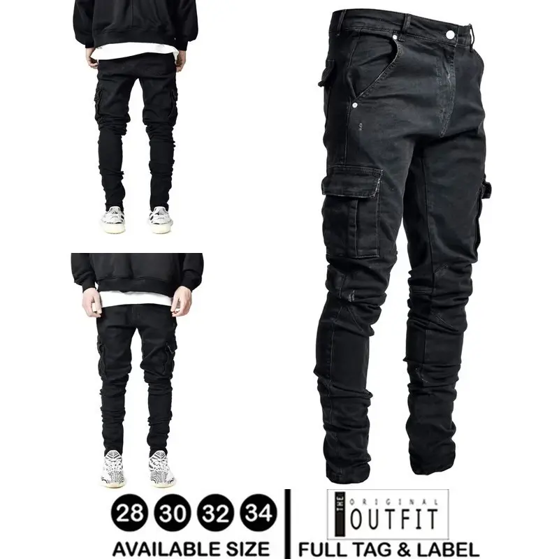 Celana cargo jeans slimfit pria panjang original outfit premium