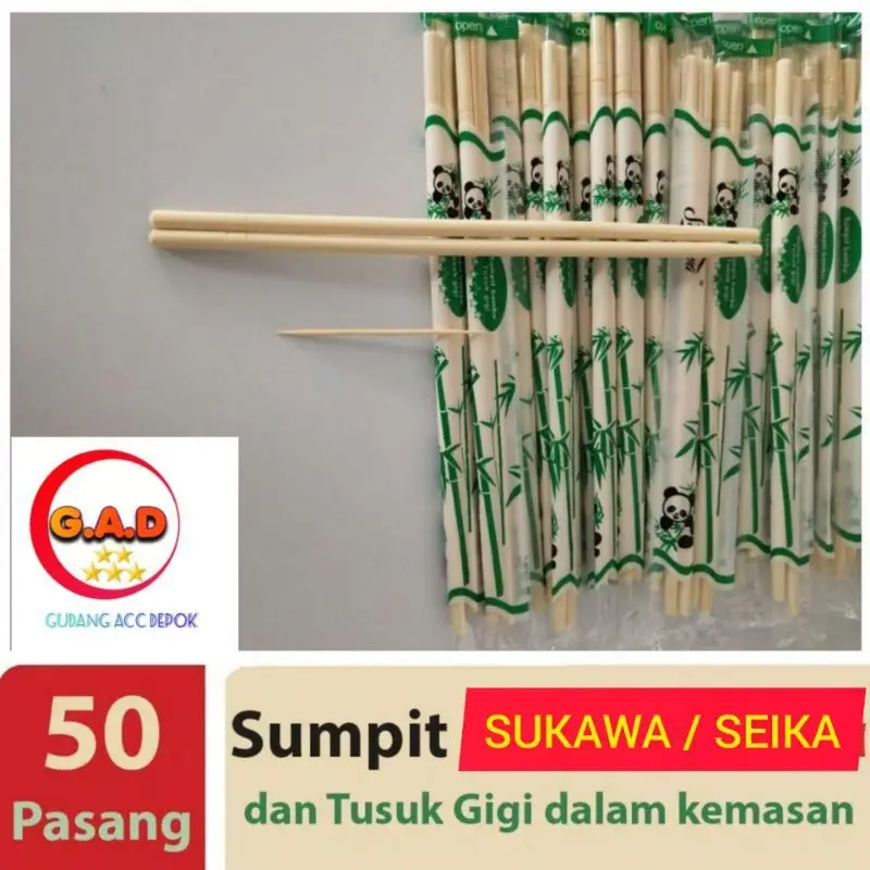 sumpit bambu + tusuk gigi isi 50 pasang / sumpit import / sumpit panda
