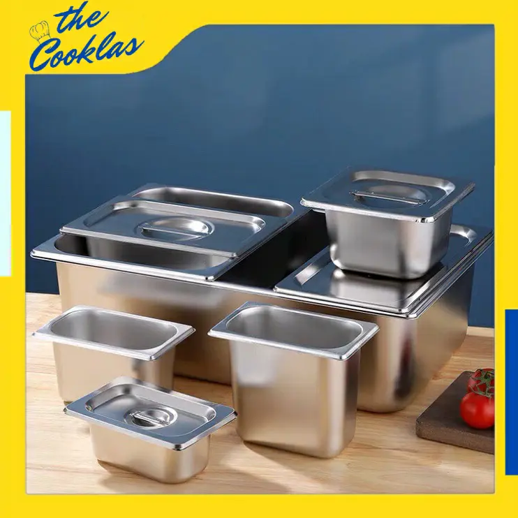 Food Pan Stainless Steel + Tutup | Wadah Bahan Makanan Peralatan Dapur