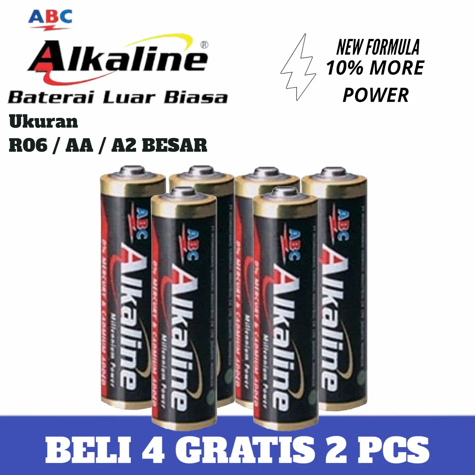 Baterai ABC Alkaline AA/AAA/A2/A3/R06/R03 isi 6 pcs